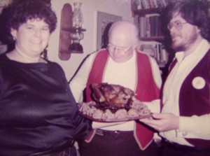 Christmas Goose with Chestnut Dressing 1984,  with my late father and husband